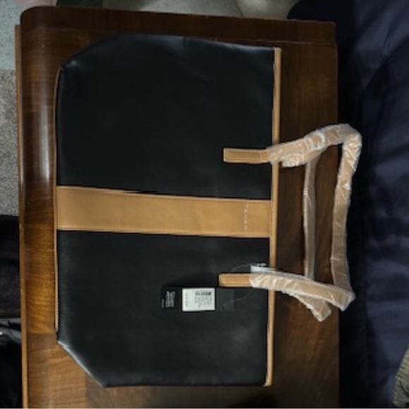 Tahari Handbags - Tahari Black and Tan Two-Tone Leather Tote